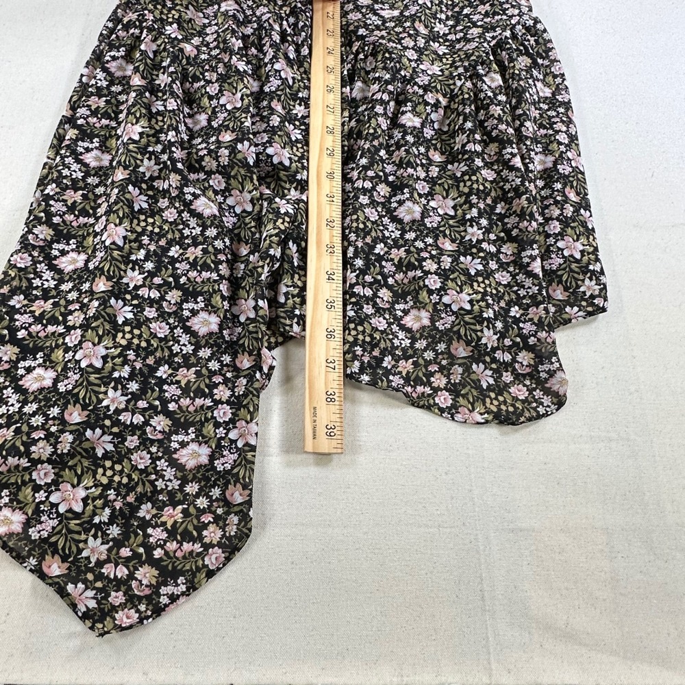 ASTR The Label Black Pink Ditsy Floral Puff Sleeve Asymmetric Midi Dress Small - Picture 12 of 12